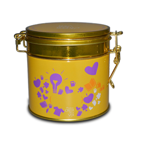 經(jīng)典帶鎖扣圓形通用鐵罐 翻蓋馬口鐵盒定制